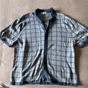 Madewell Gray Navy Check Collared Cardigan Sweater Medium